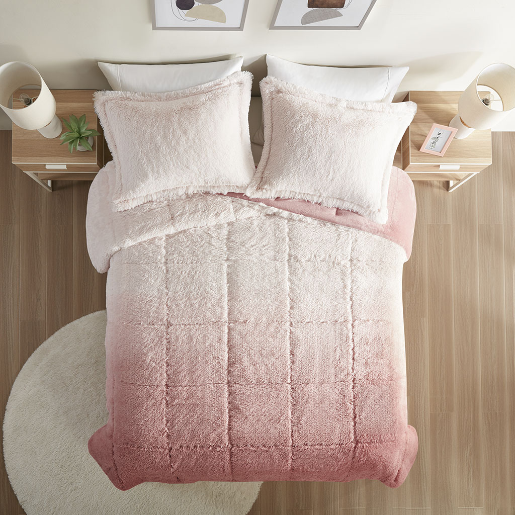 Brielle Ombre Shaggy Long Fur Comforter Mini Set