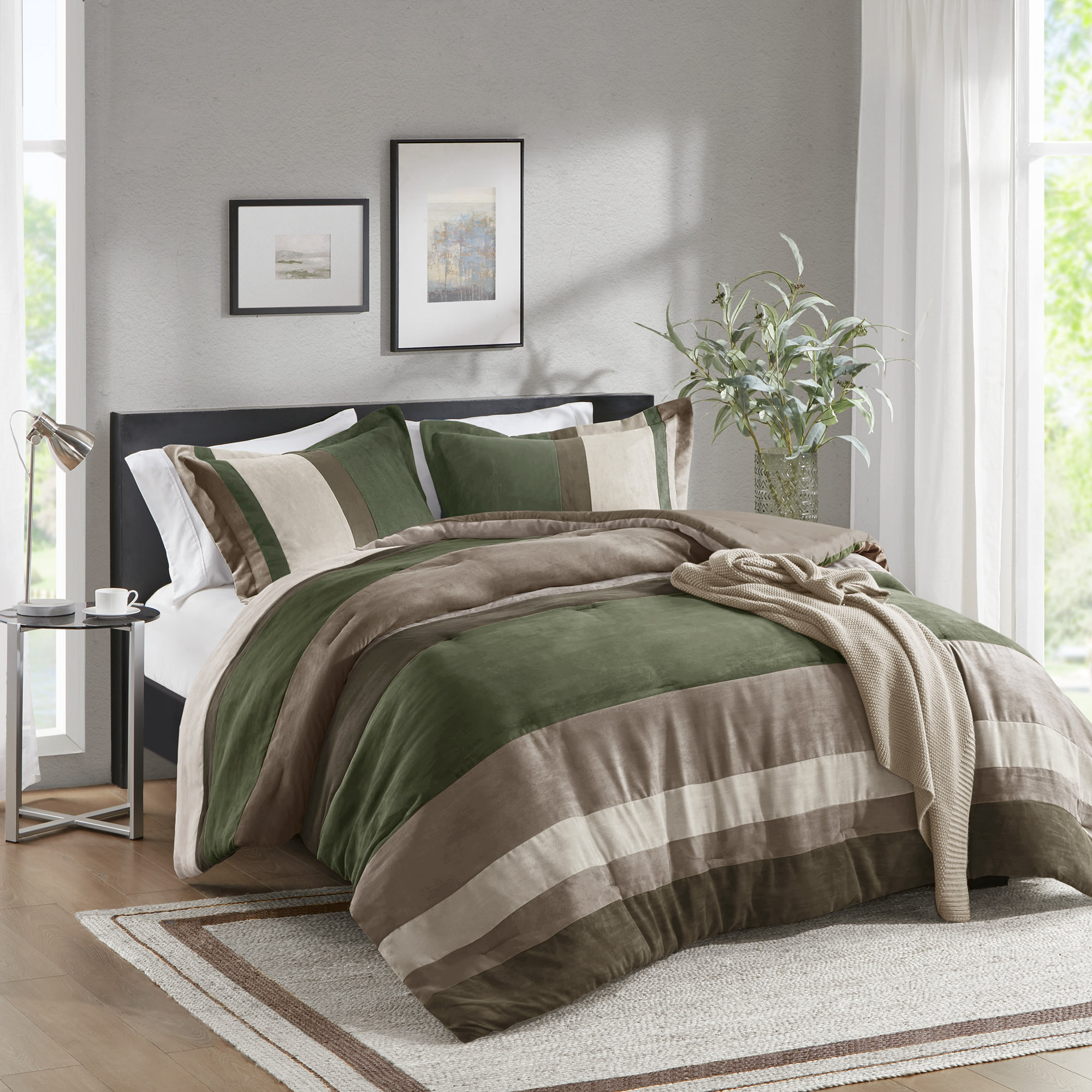 Highland Stripe Pieced Faux Suede Comforter Set