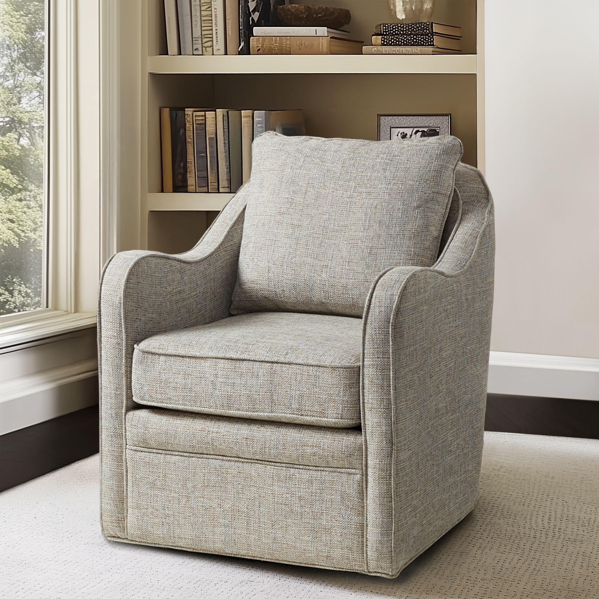 Brianne Upholstered Swivel Curved Armchair