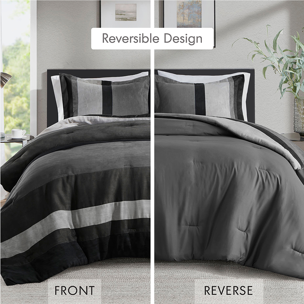 Highland Stripe Pieced Faux Suede Comforter Set