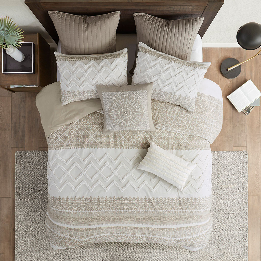 Mila 3 Piece Cotton Duvet Cover Set with Chenille Tufting
