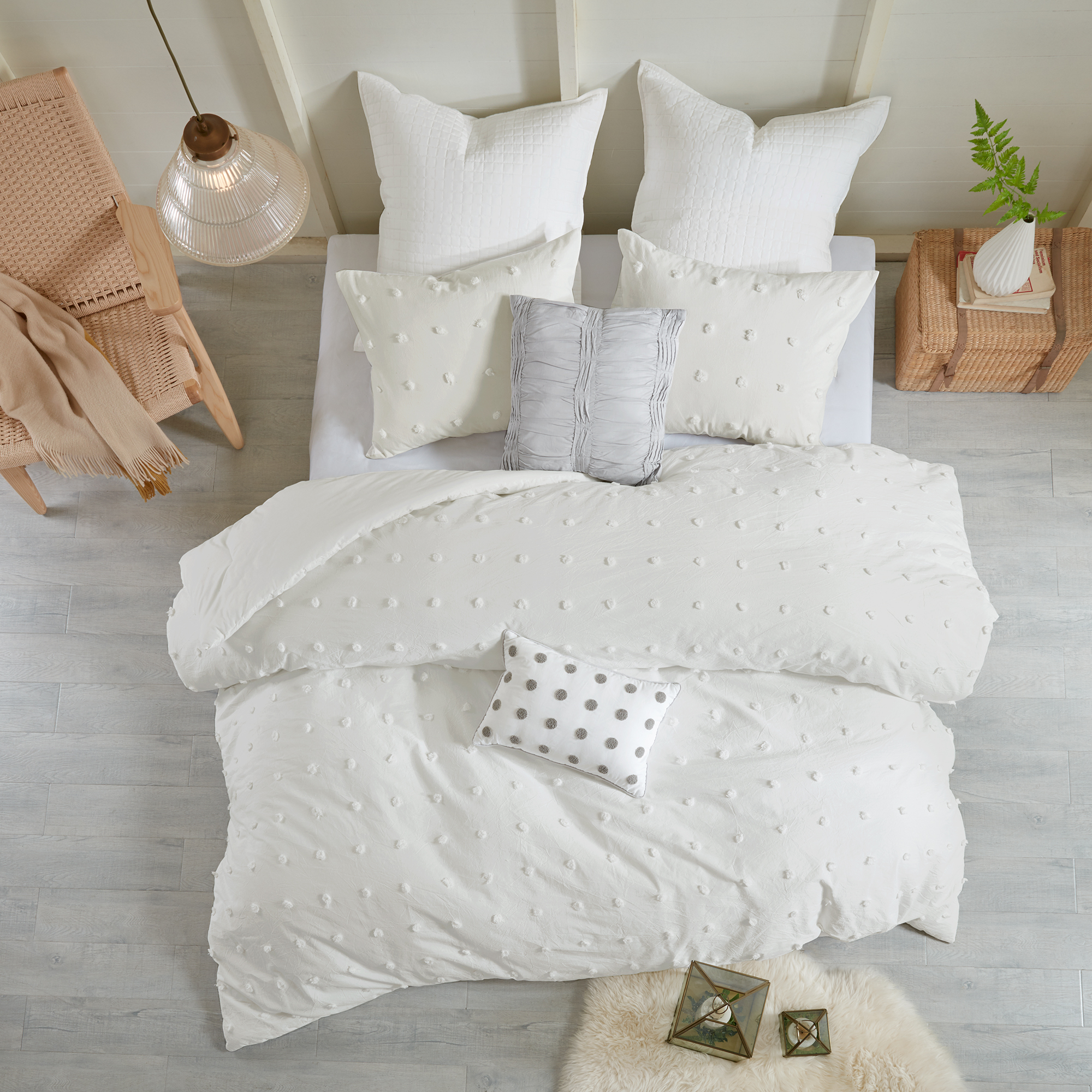 Brooklyn Cotton Jacquard Comforter Set with Euro Shams and Throw Pillows