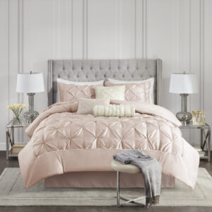 Laurel 100% Polyester Pieced Pleated 7pcs Tufted Comforter Set from Madison Park in  Blush. Laurel 100% Polyester Pieced Pleated 7pcs Tufted Comforter Set from Madison Park in  Blush. Laurel 100% Polyester Pieced Pleated 7pcs Tufted Comforter Set from Madison Park in  Blush. Laurel 100% Polyester Pieced Pleated 7pcs Tufted Comforter Set from Madison Park in  Blush. Laurel 100% Polyester Pieced Pleated 7pcs Tufted Comforter Set from Madison Park in  Blush.