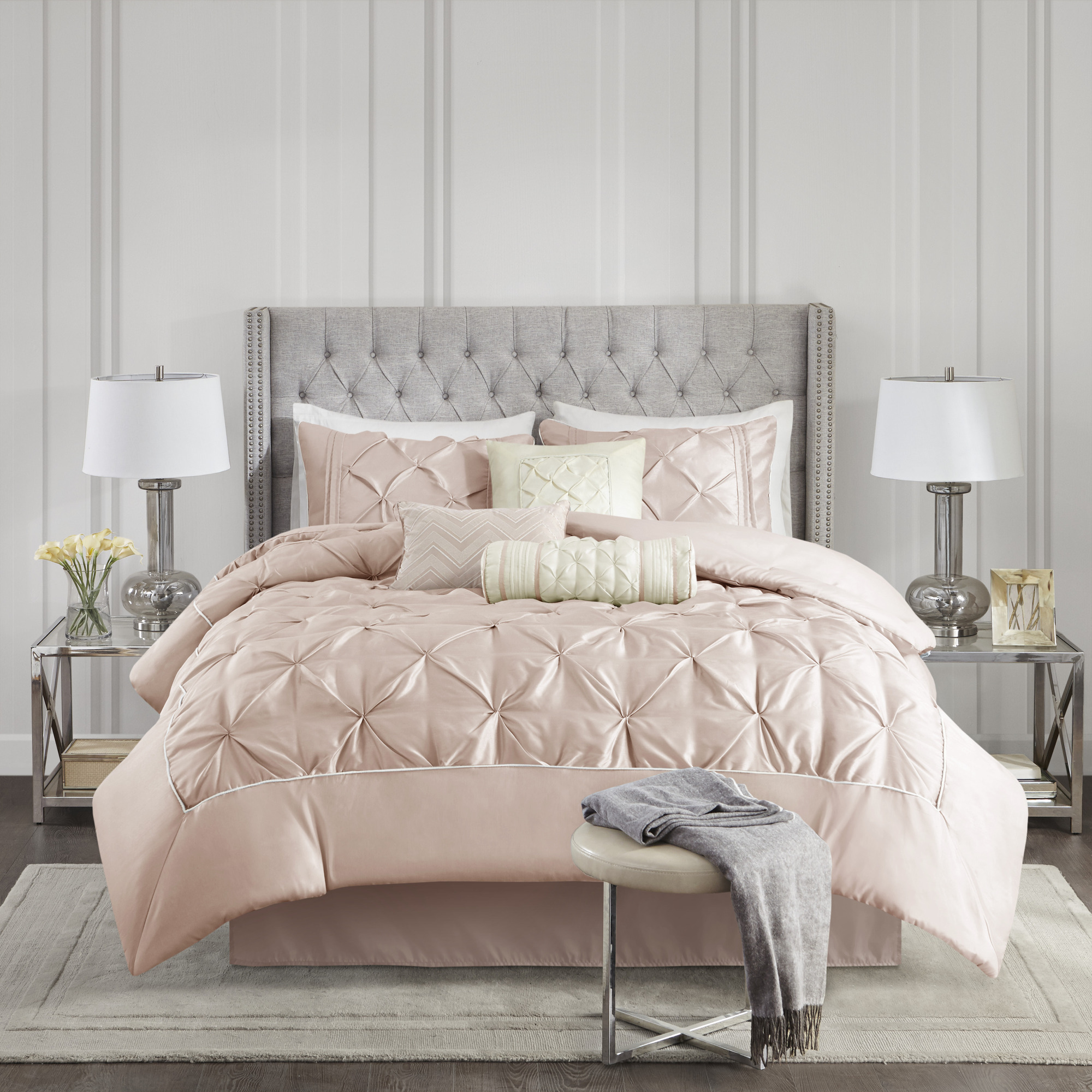 Laurel 100% Polyester Pieced Pleated 7pcs Tufted Comforter Set