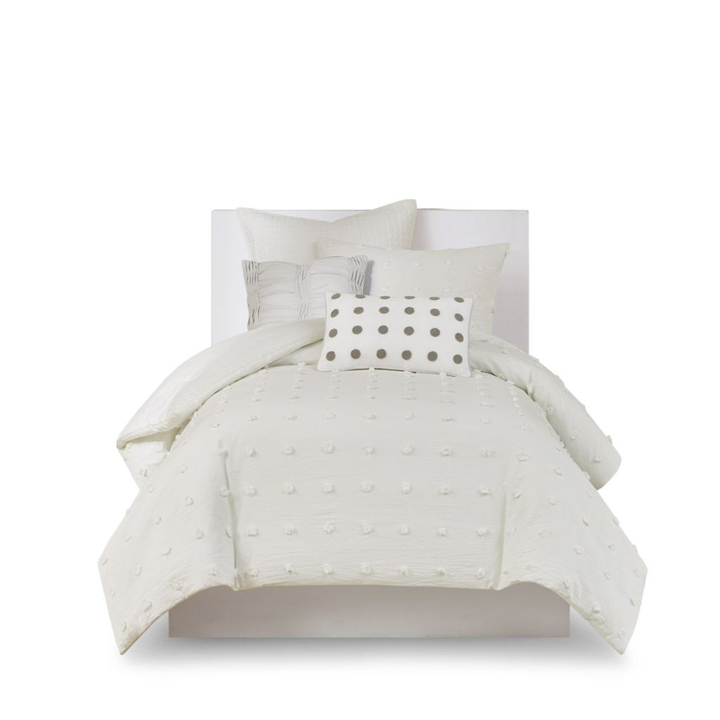 Brooklyn Cotton Jacquard Duvet Cover Set with Euro Shams and Throw Pillows