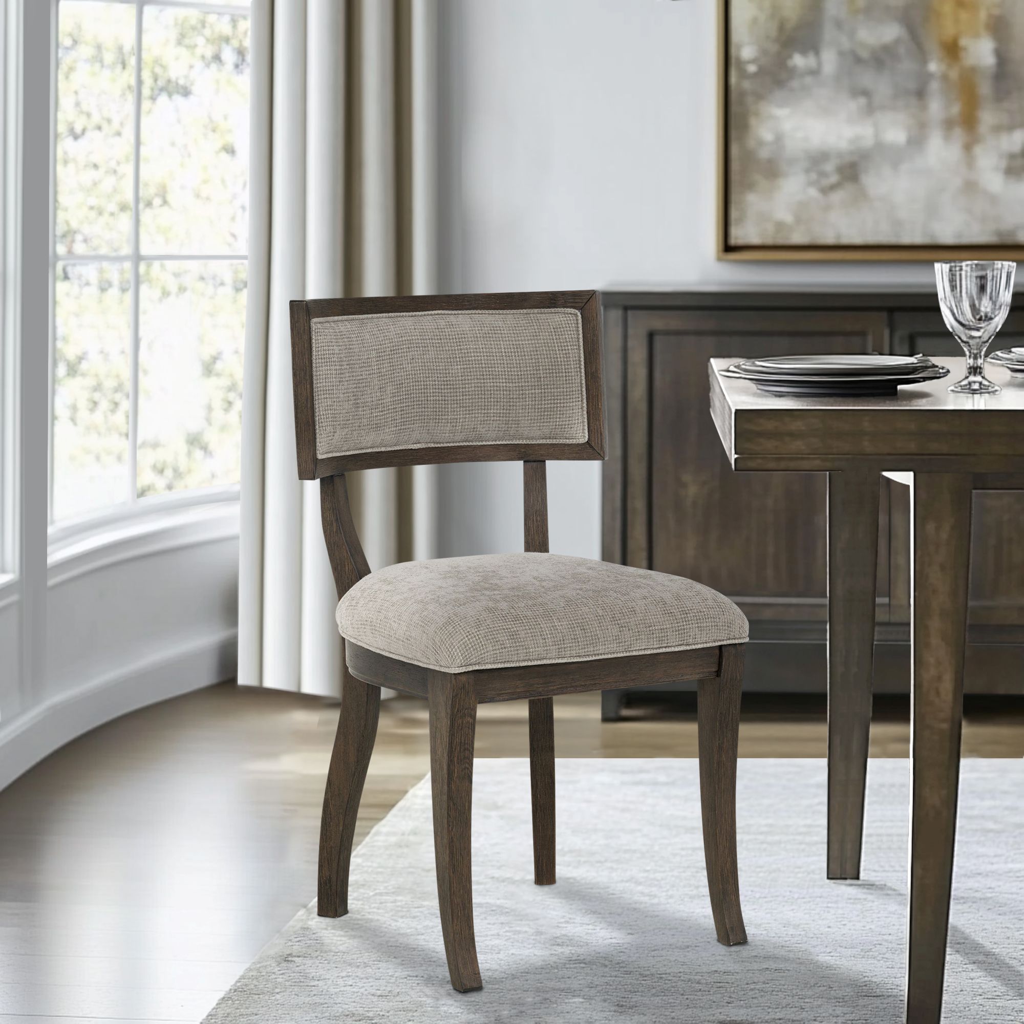 Marie Upholstered Split-Back Dining Chairs with Curved Wood Frame (Set of 2)
