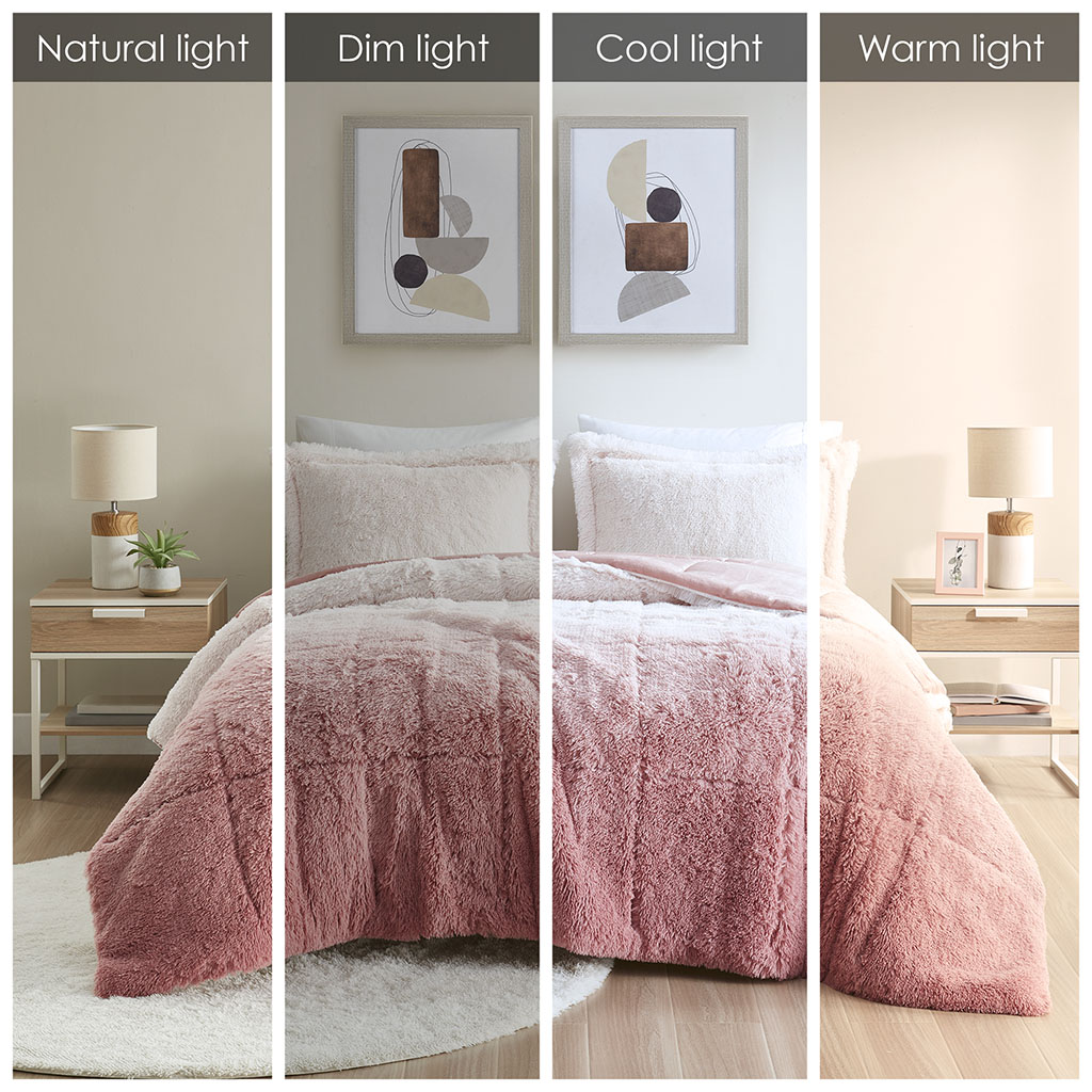 Brielle Ombre Shaggy Long Fur Comforter Mini Set