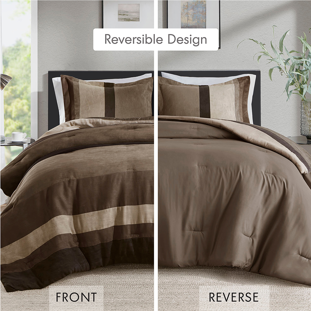 Highland Stripe Pieced Faux Suede Comforter Set