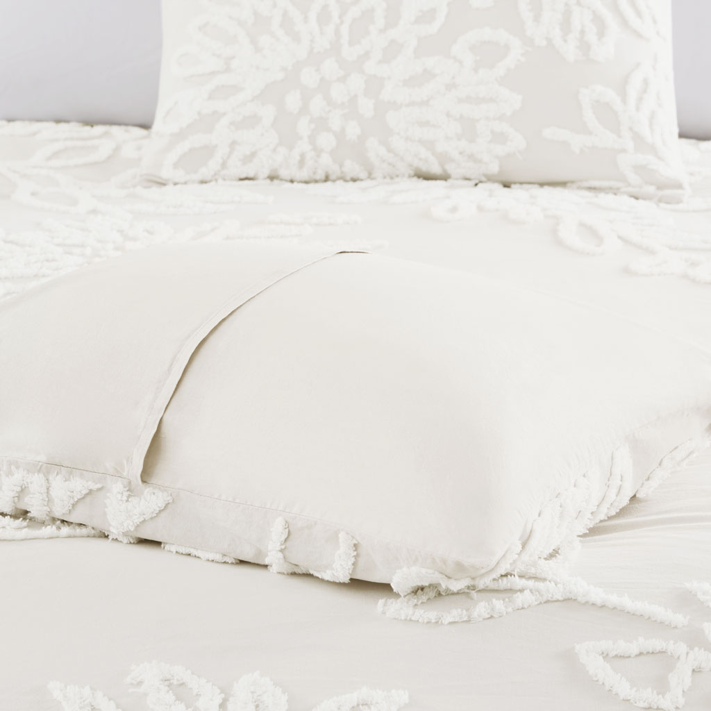 Veronica 3 Piece Tufted Cotton Chenille Floral Duvet Cover Set