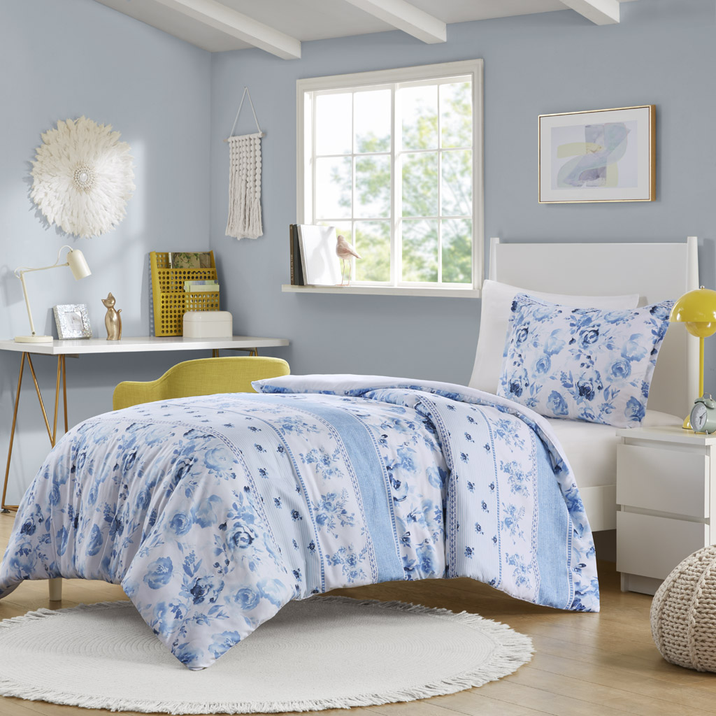 Christa Floral Striped Duvet Cover Set