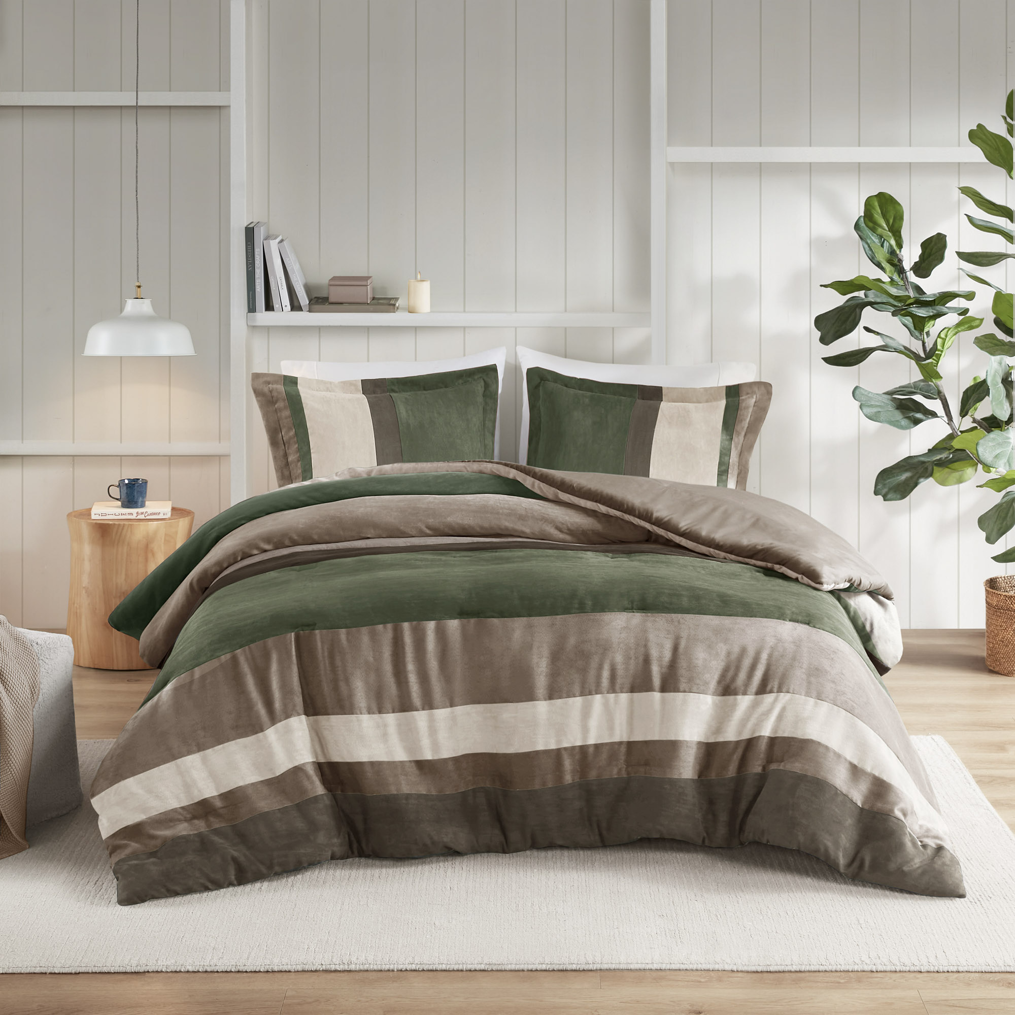 Highland Stripe Pieced Faux Suede Comforter Set