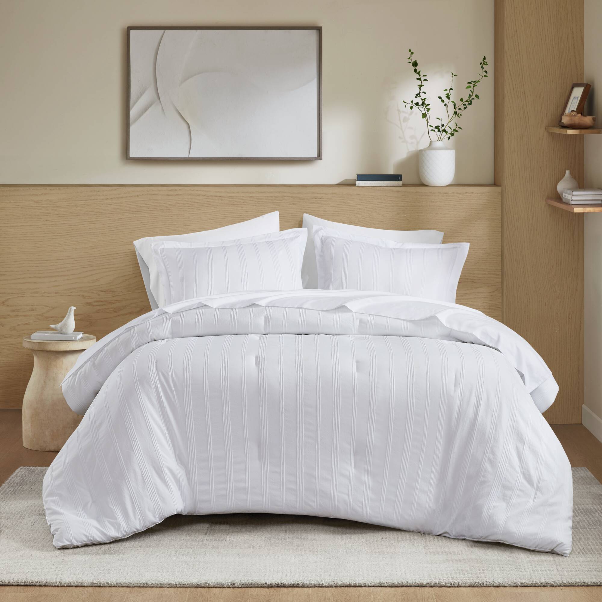 Logan Striped Reversible Pintuck Pleated Comforter Set