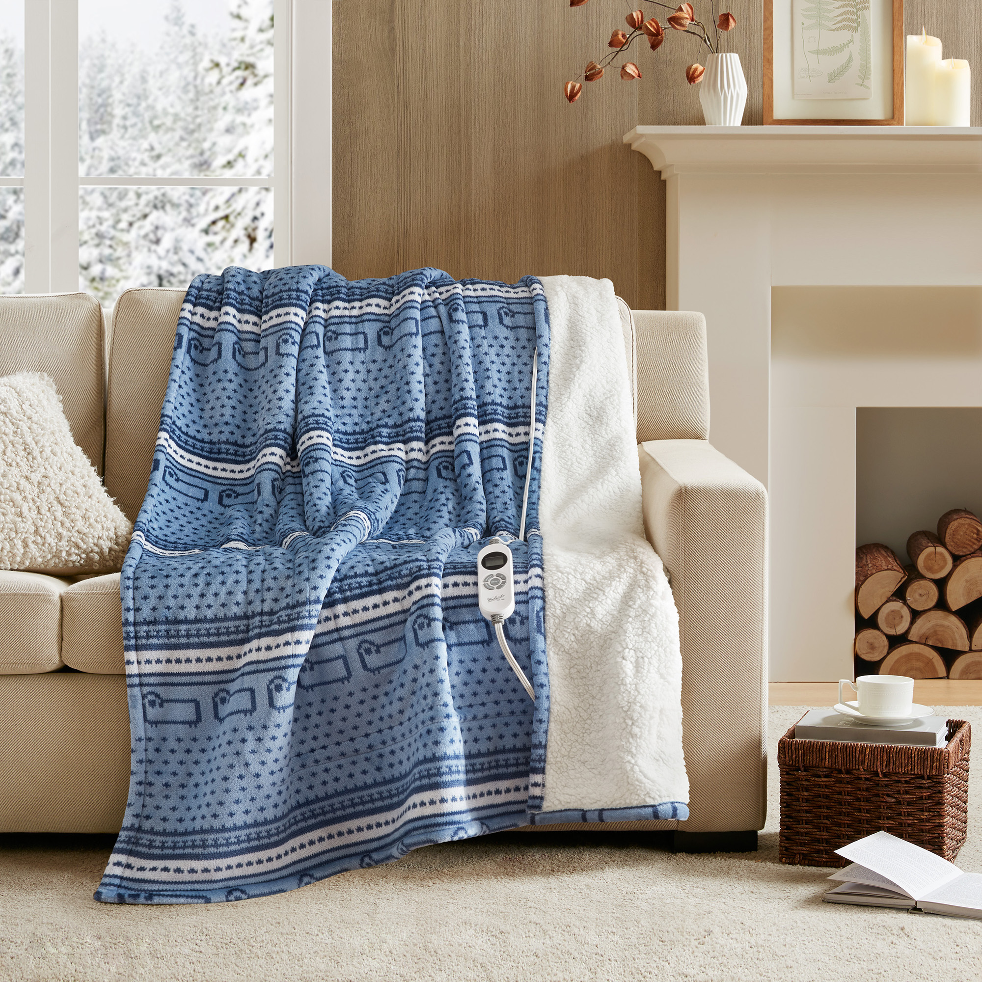 Print Plush to Sherpa Heated Throw