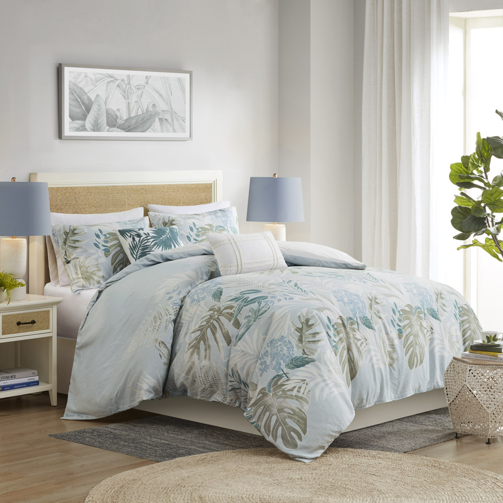 Kiawah Island 5 Piece Cotton Duvet Cover Set with Throw Pillow