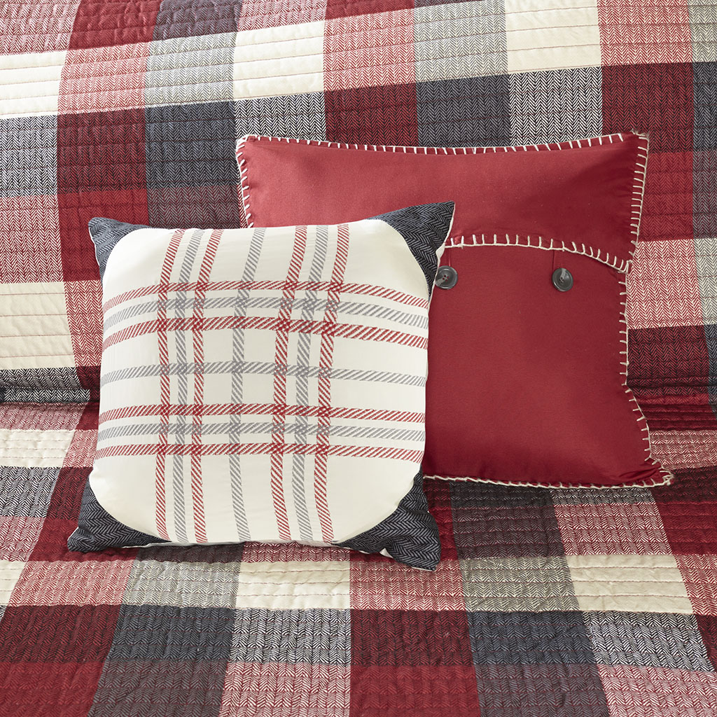 Ridge 6 Piece Printed Herringbone Quilt Set with Throw Pillows