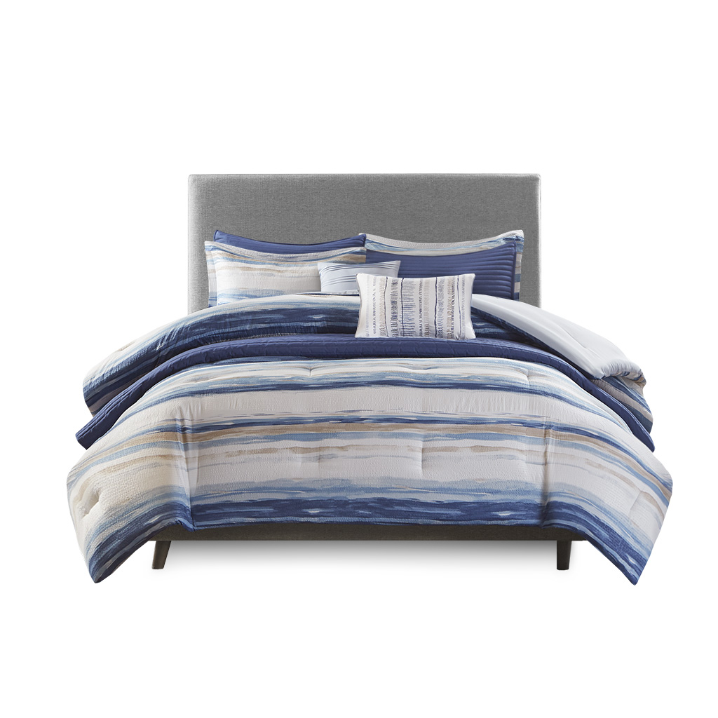 Marina 8 Piece Printed Seersucker Comforter and Quilt Set Collection