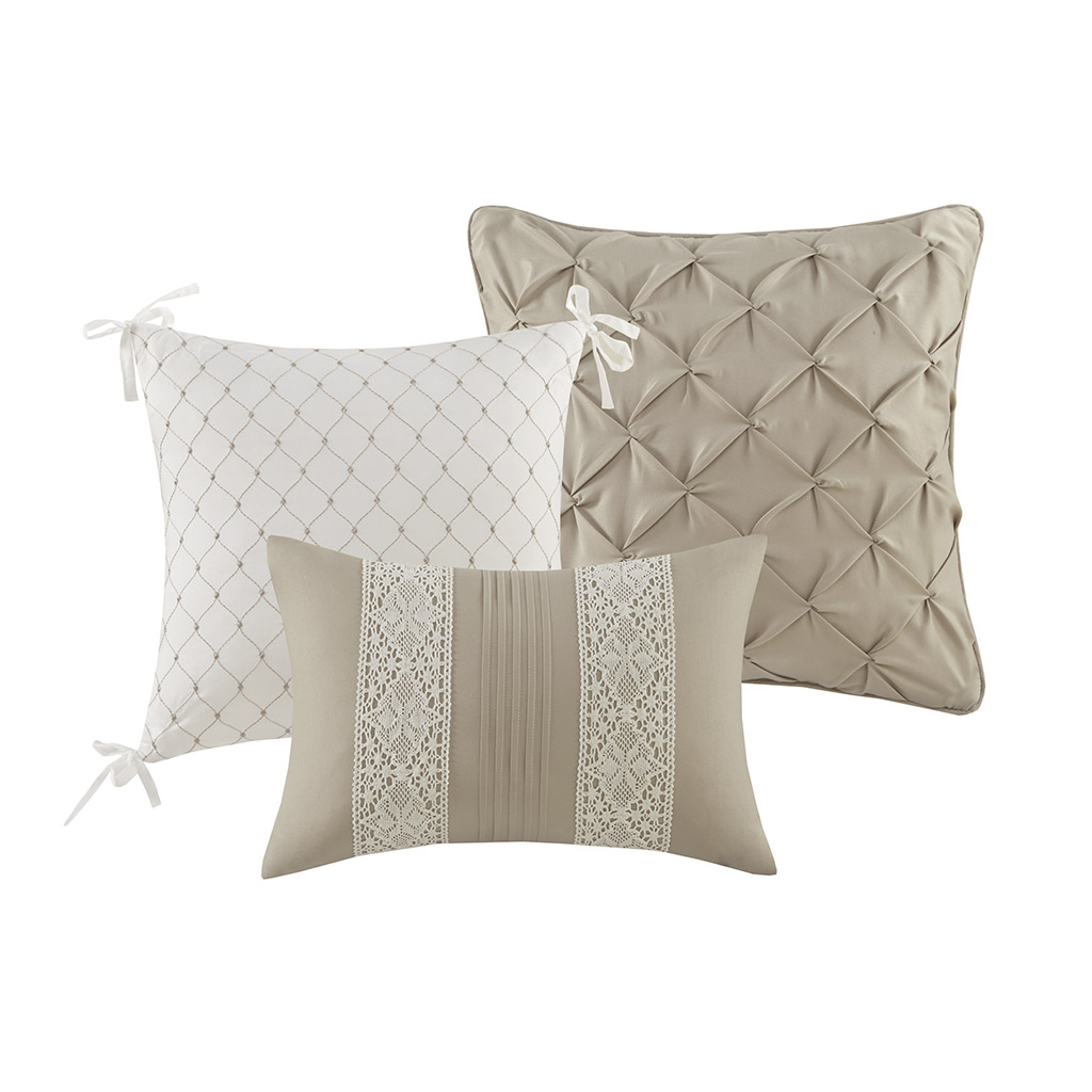 Lacey 7 Piece Lace Trim Comforter Set with Throw Pillows