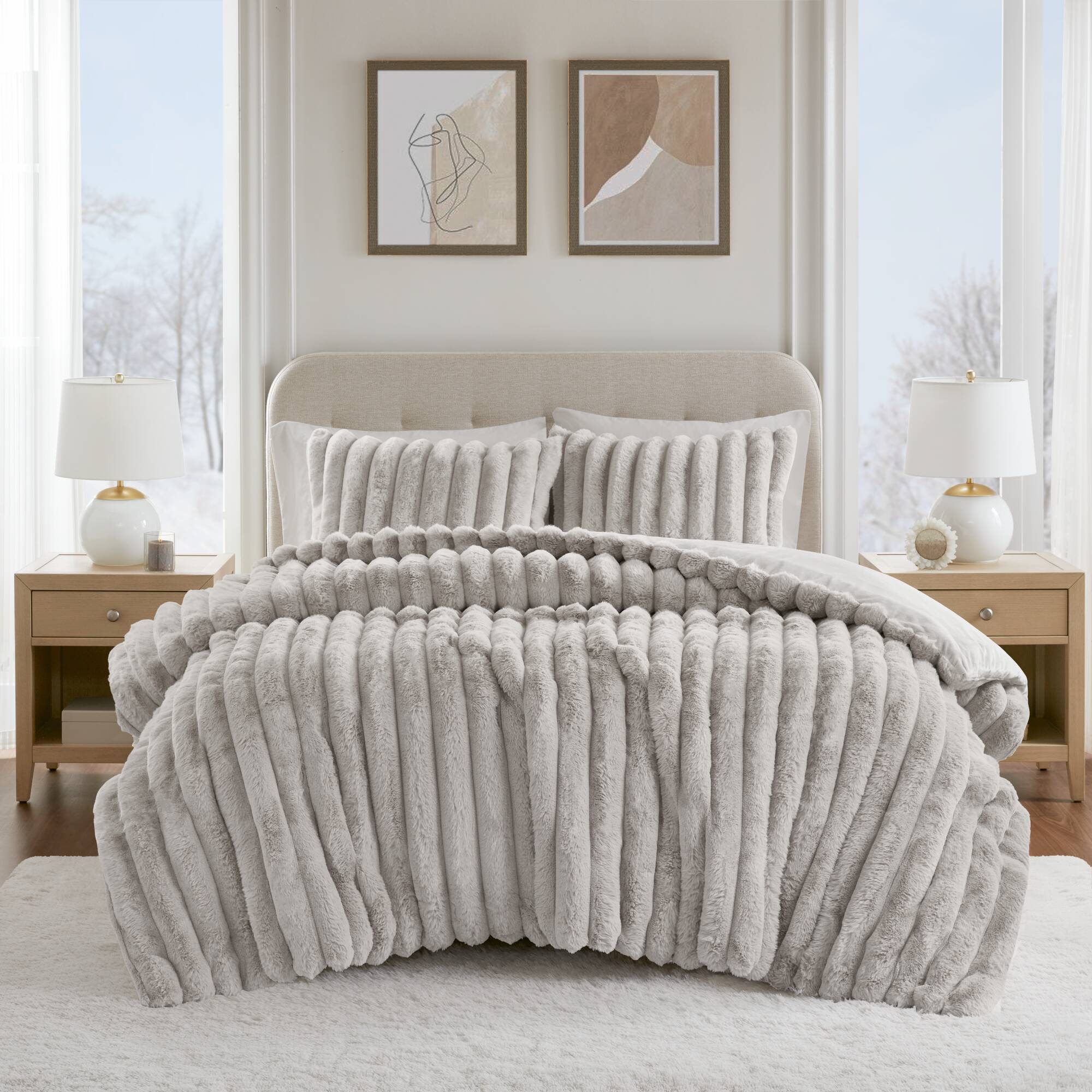 Jasmine 3 Piece Faux Fur Comforter Set