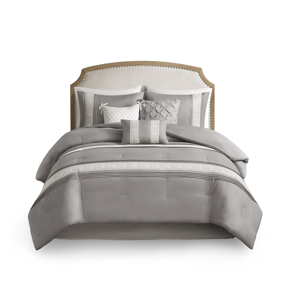Lacey 7 Piece Lace Trim Comforter Set with Throw Pillows