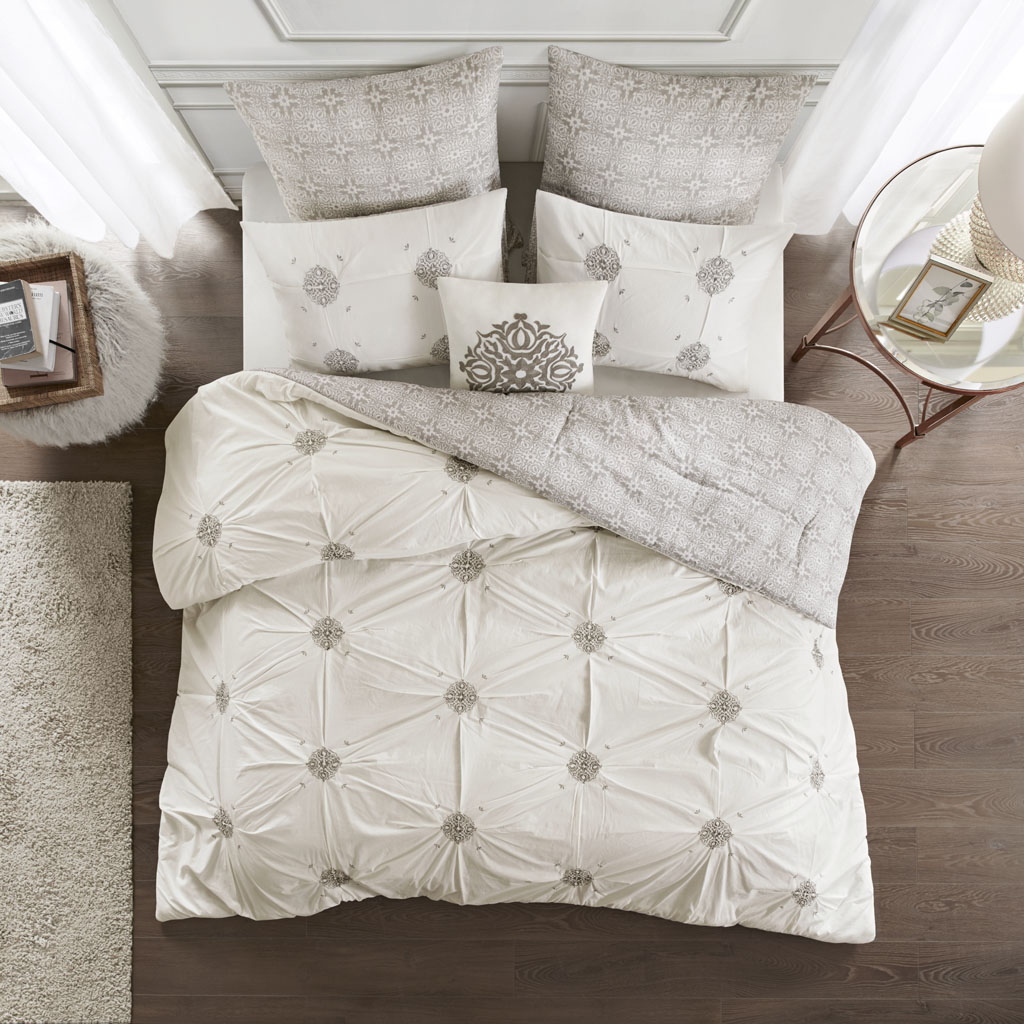 Malia 6 Piece Embroidered Cotton Reversible Comforter Set