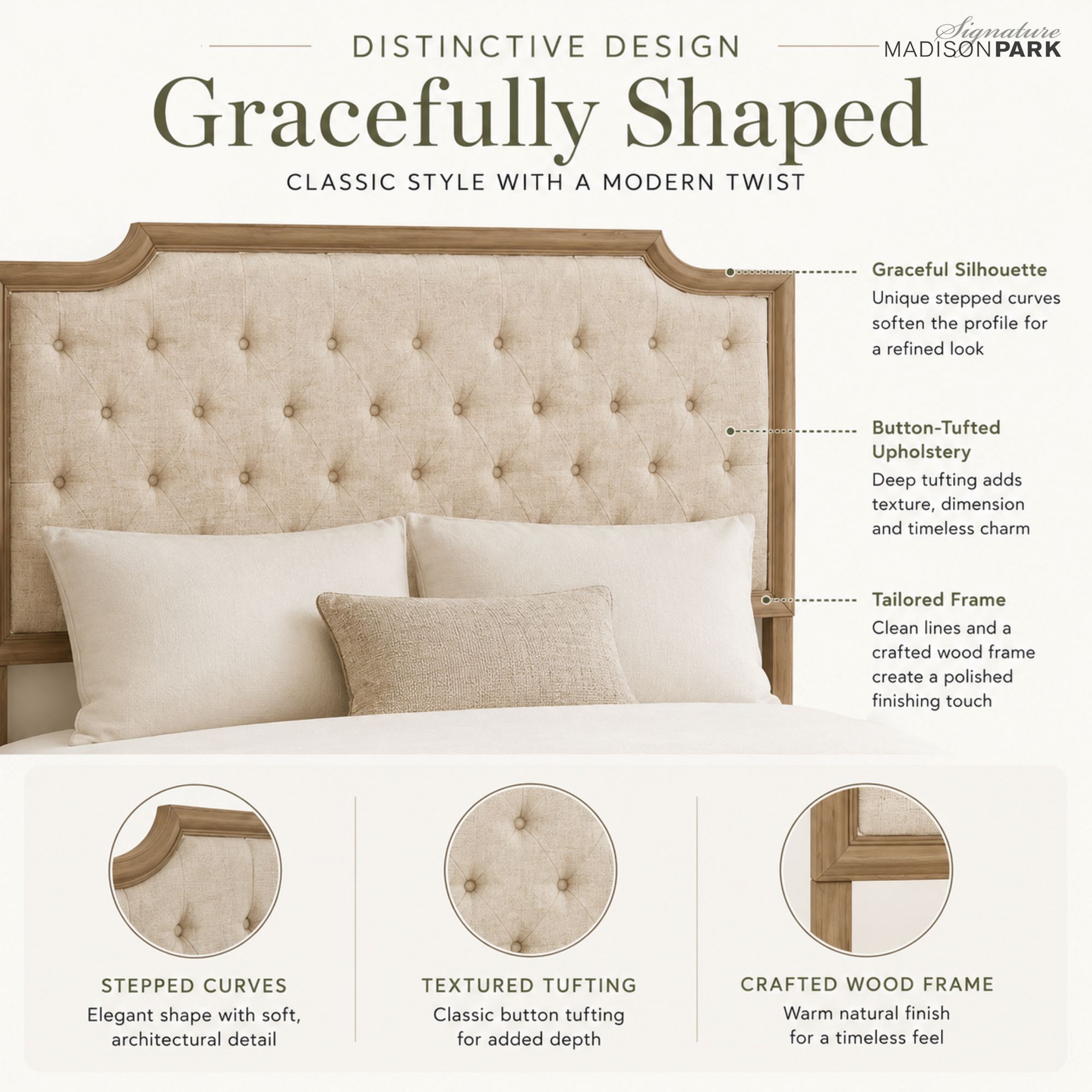 Victoria Wood Bed with Upholstered Headboard and Built-In Storage Drawer