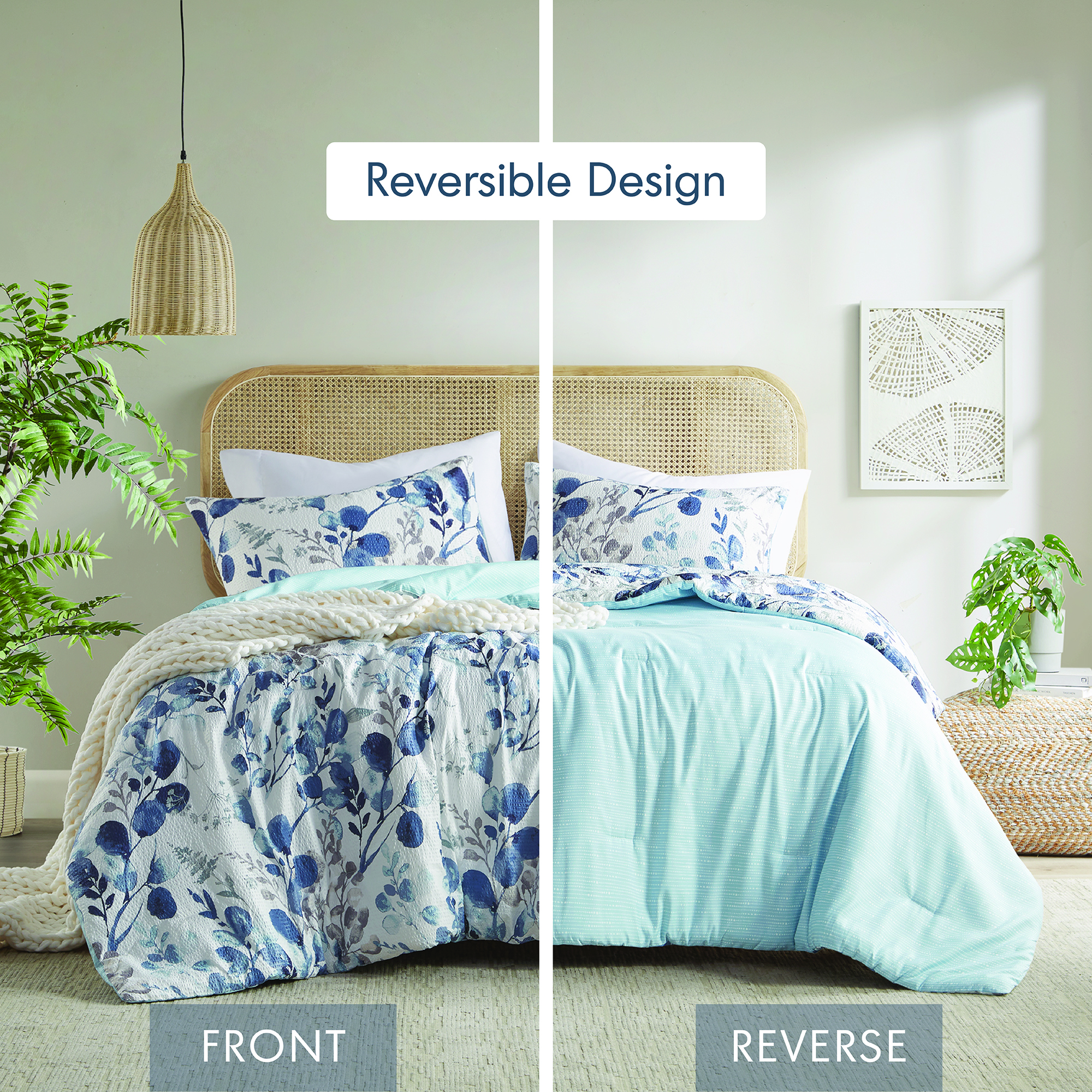 Gabby Reversible Floral Botanical Seersucker Comforter Set