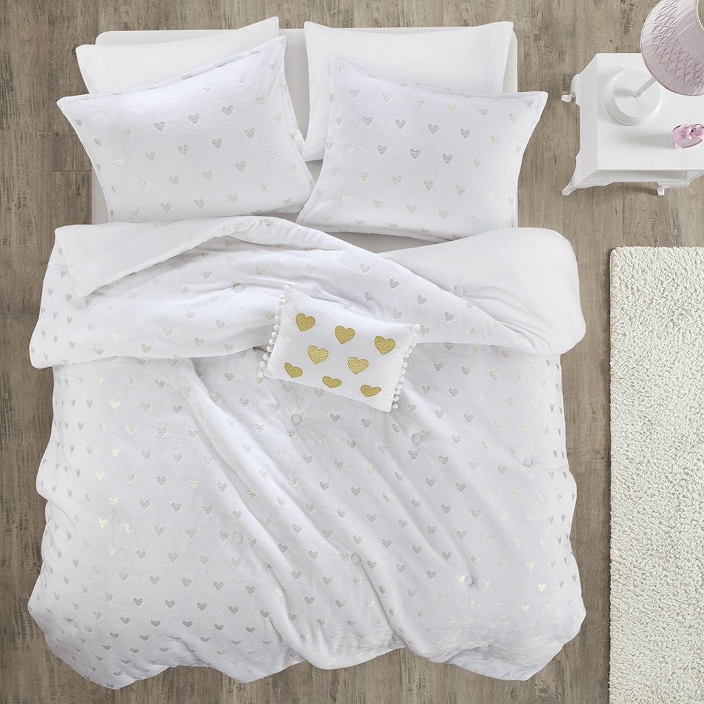 Rosalie Metallic Printed Plush Comforter Set with Throw Pillow