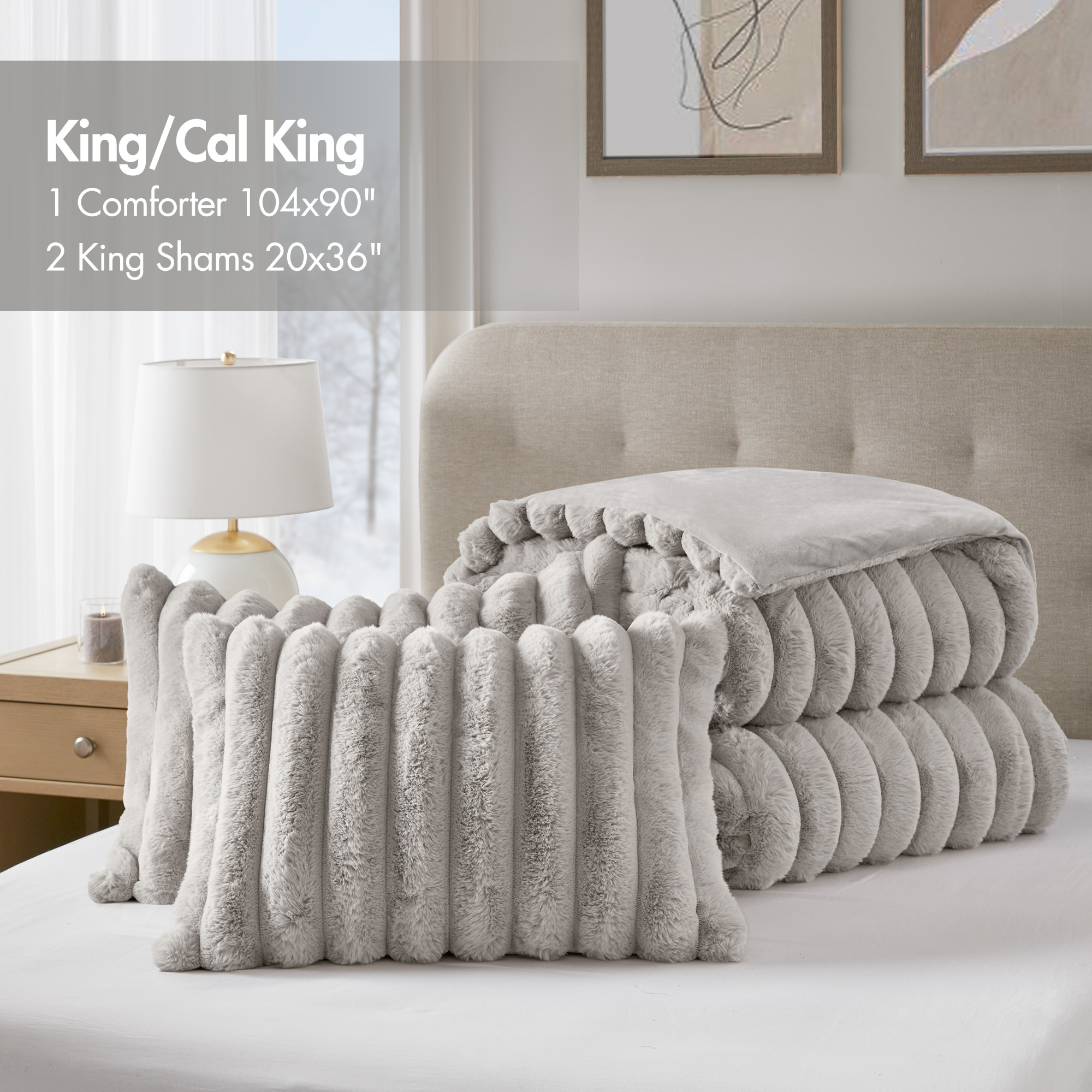 Jasmine 3 Piece Faux Fur Comforter Set