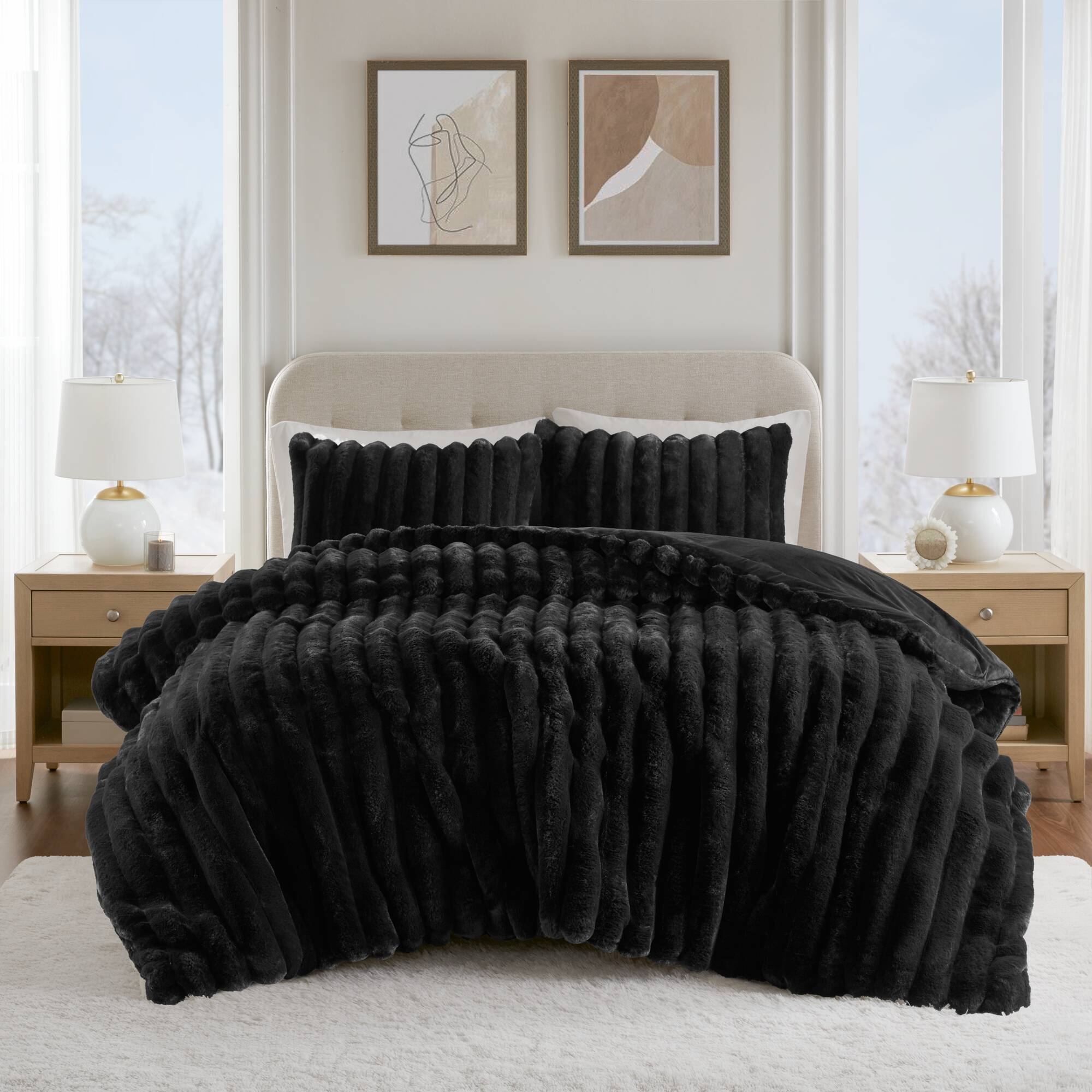 Jasmine 3 Piece Faux Fur Comforter Set