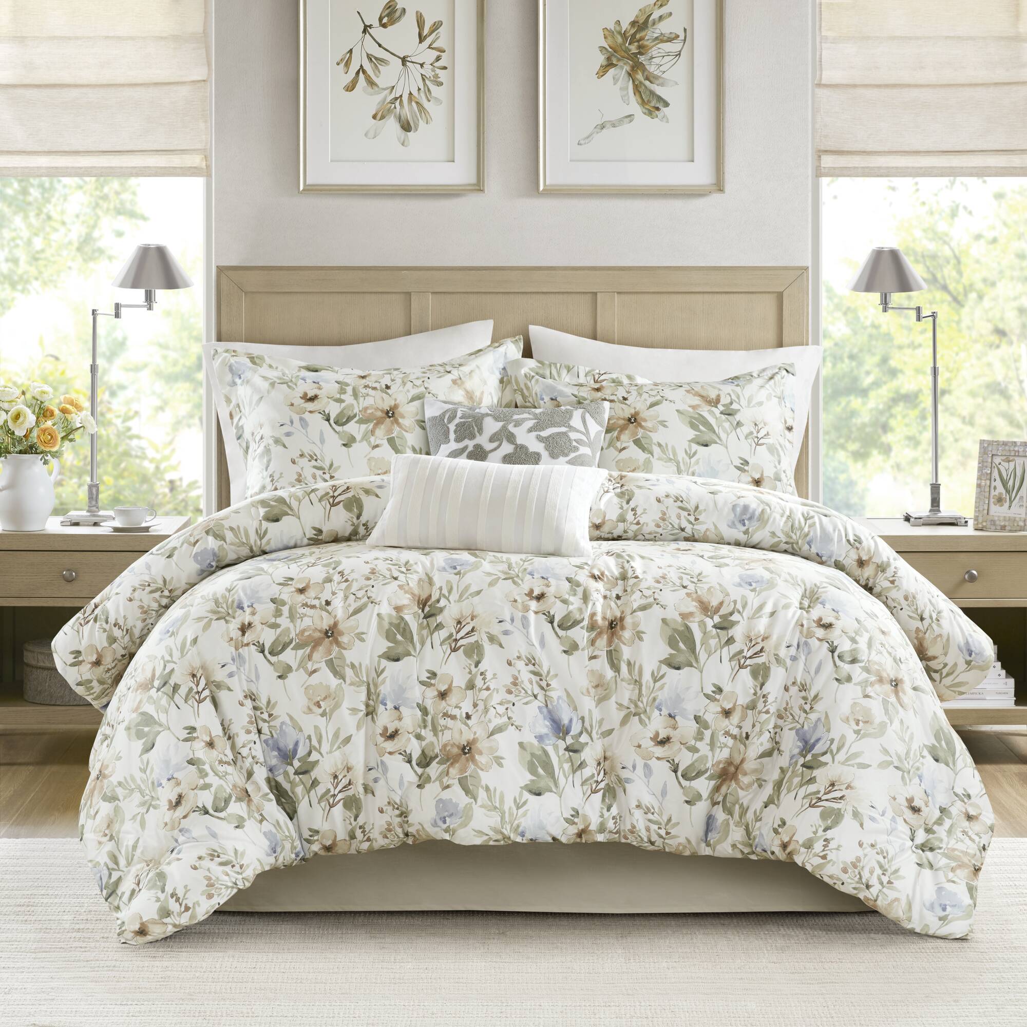 Herbal 6 Piece Cotton Sateen Print Oversized Comforter Set