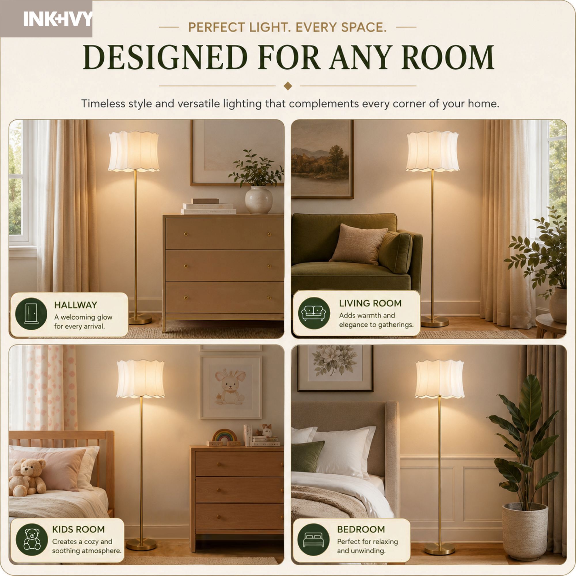 Vesta Dimmable Floor Lamp with Fabric Scalloped Shade