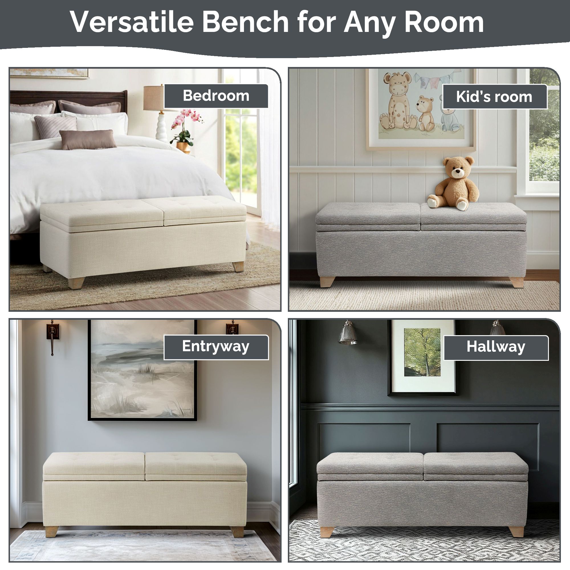 Ashcroft Dual Compartment Flip-Top Storage Bench