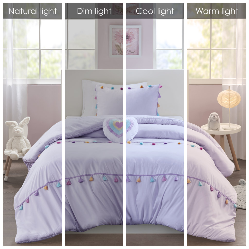 Tessa Tassel Comforter Set with Heart Shaped Throw Pillow