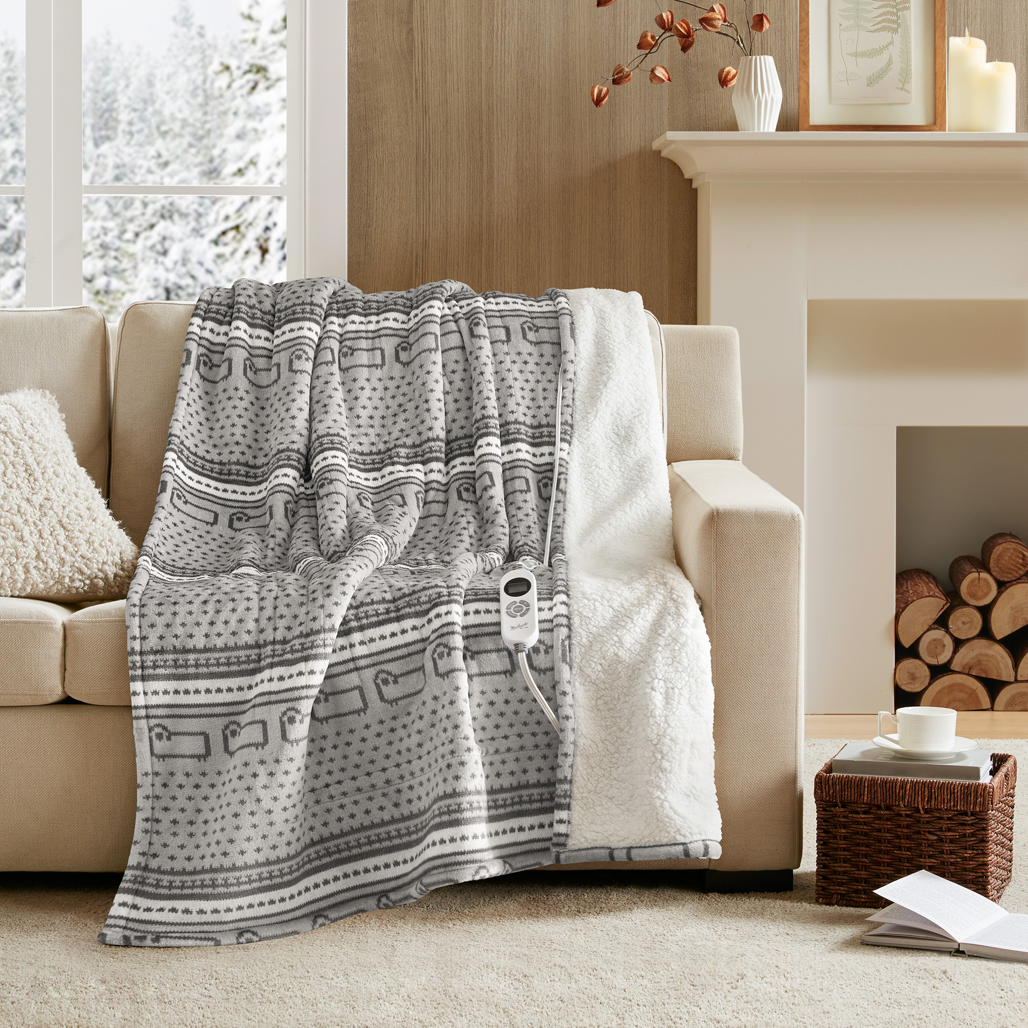 Print Plush to Sherpa Heated Throw