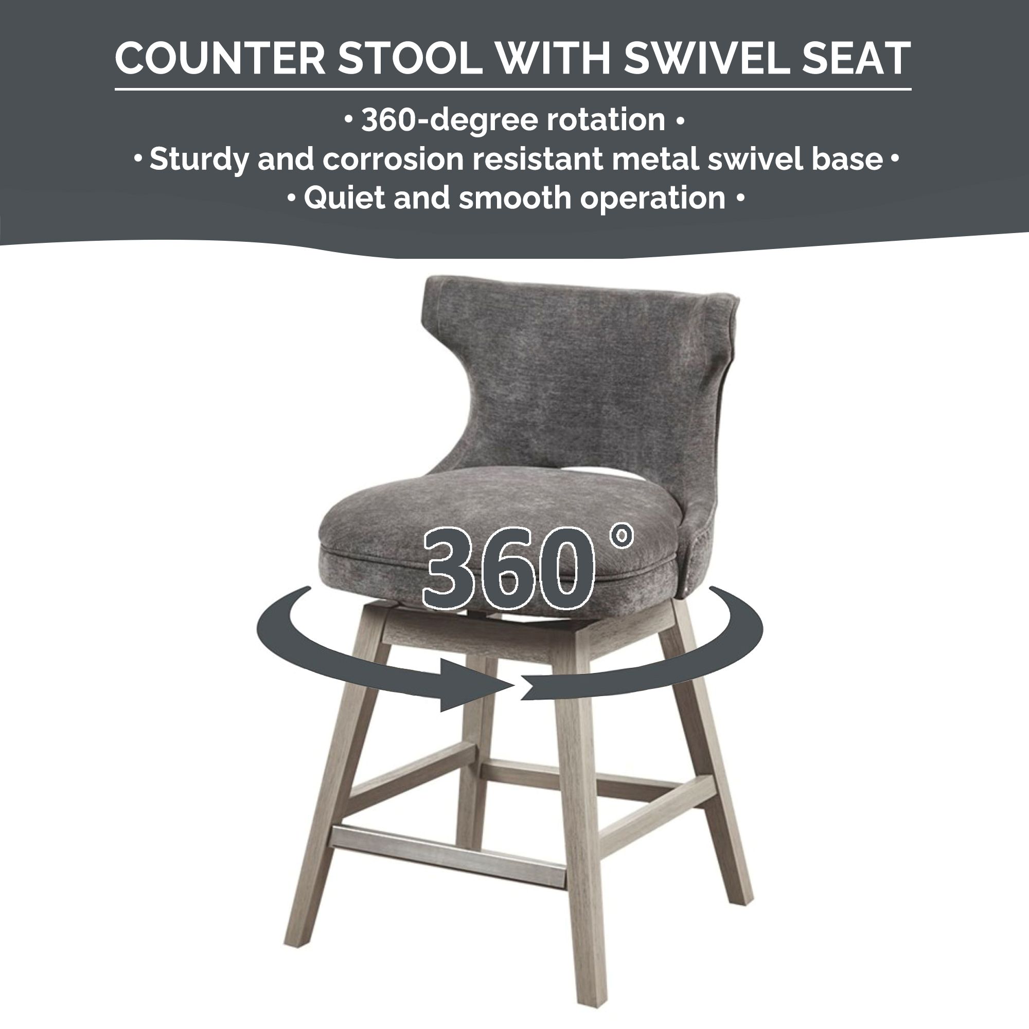 Emmett 360-degree swivel counter stool with nailheads
