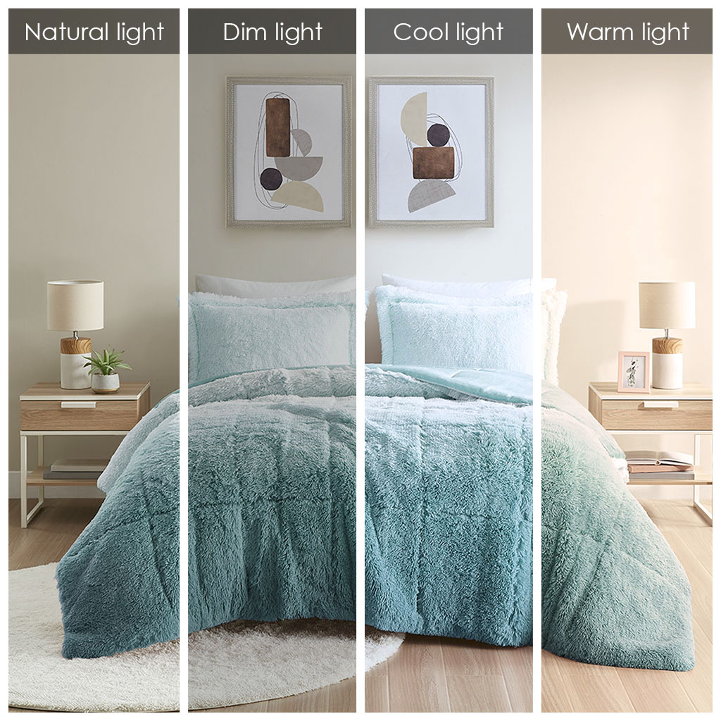 Brielle Ombre Shaggy Long Fur Comforter Mini Set
