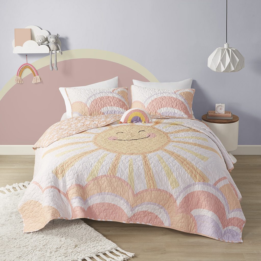 Dawn Reversible Sunshine Printed Cotton Quilt Set with Throw Pillow