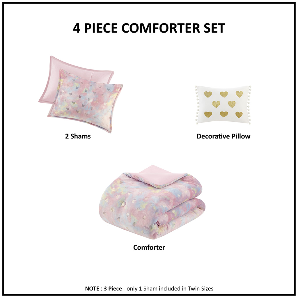 Rosalie Metallic Printed Plush Comforter Set with Throw Pillow