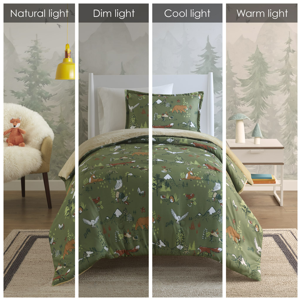 Heath Forest Animals Plush Reversible Comforter Set