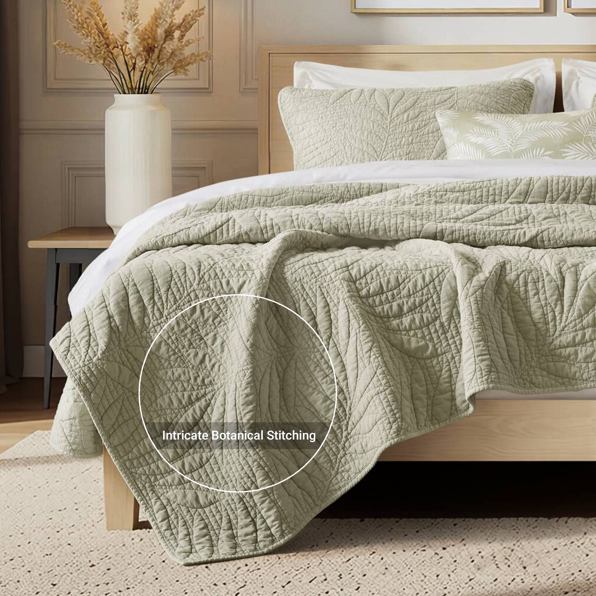 Botanical Leaves 3 Piece Cotton Quilt Set