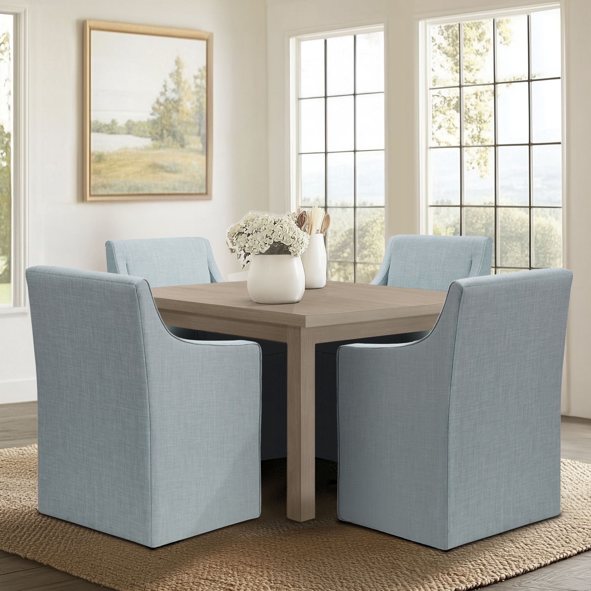 Charlotte Upholstered Dining Arm Chair with Hidden Casters