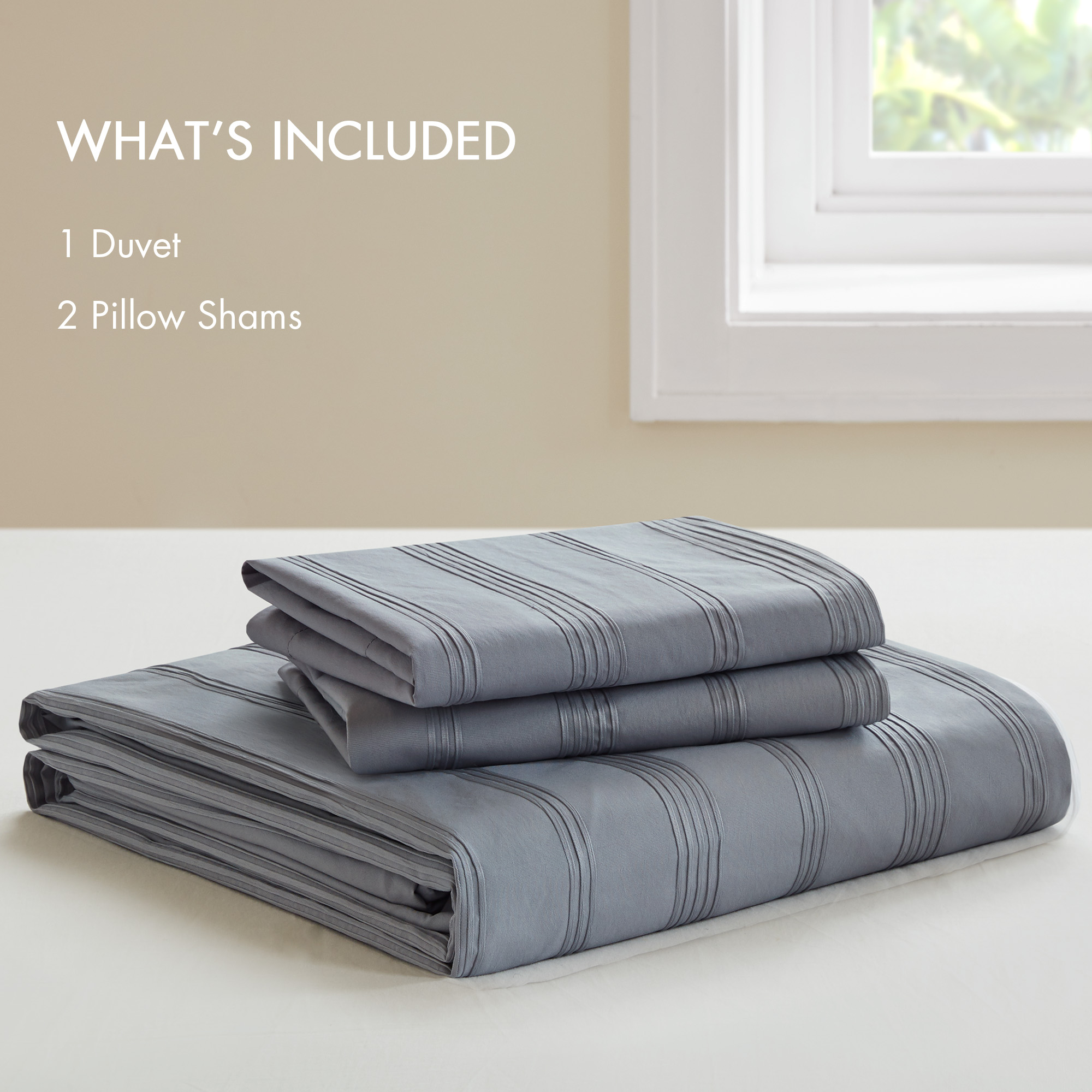 Logan Striped Reversible Pintuck Pleated Duvet Set