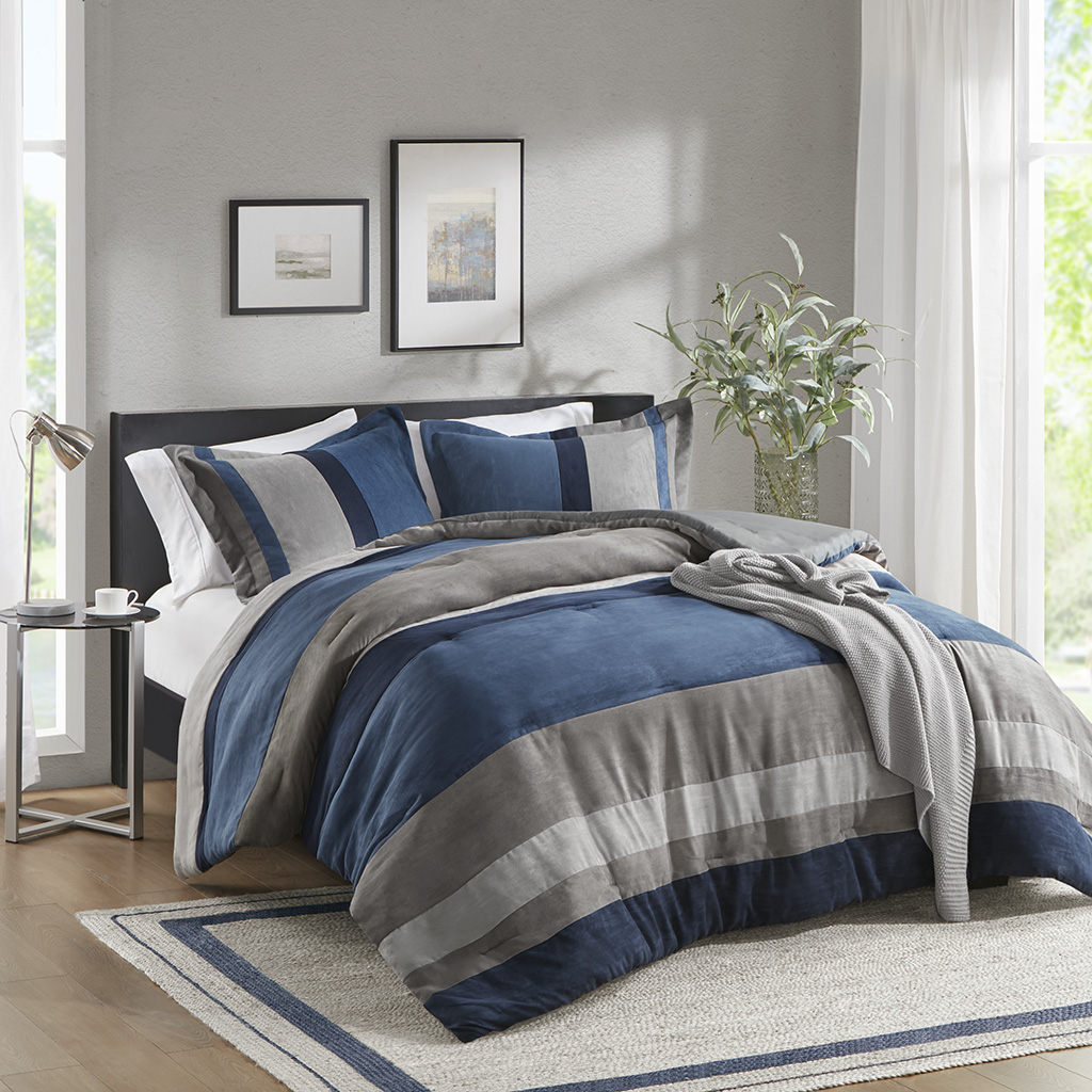 Highland Stripe Pieced Faux Suede Comforter Set
