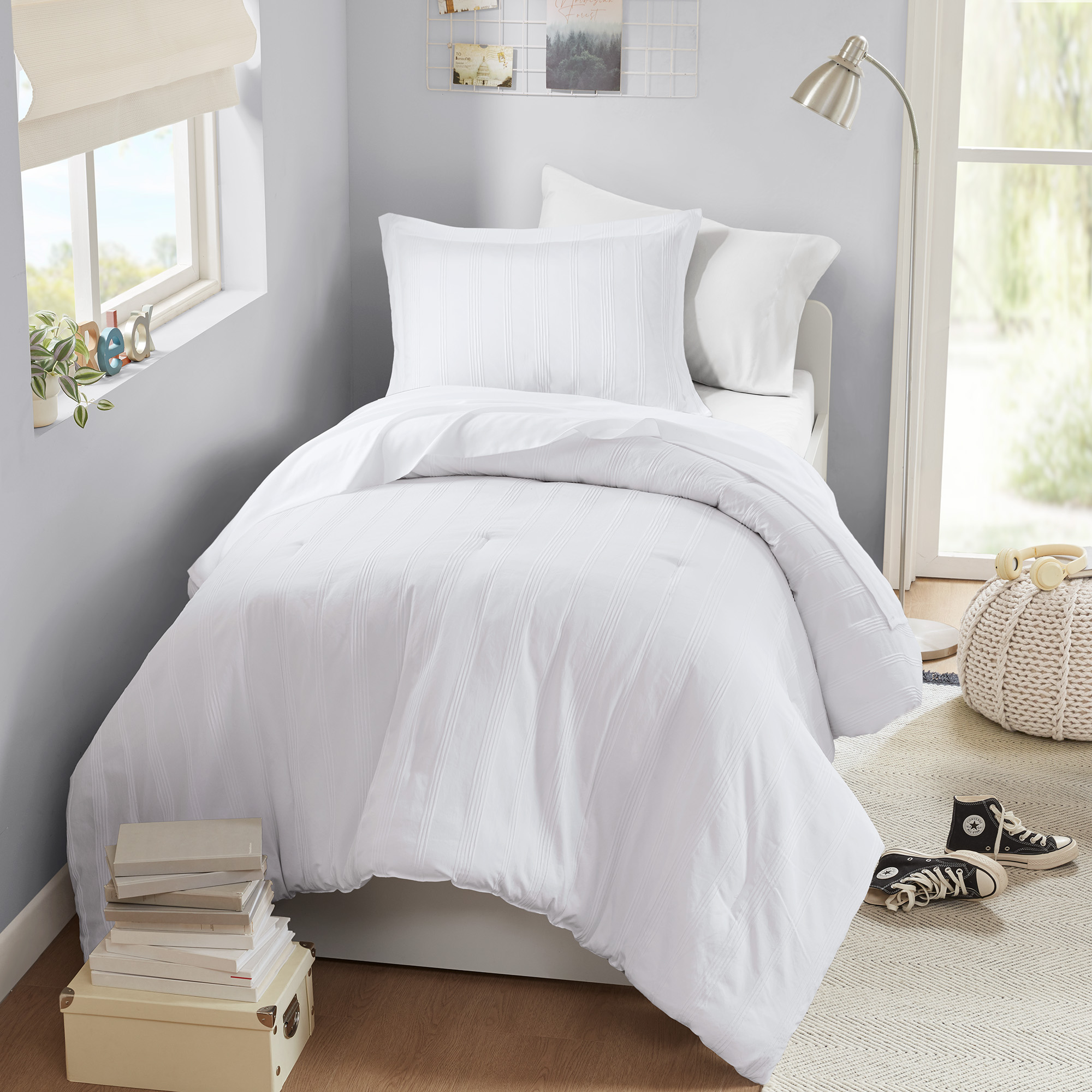 Logan Striped Reversible Pintuck Pleated Comforter Set
