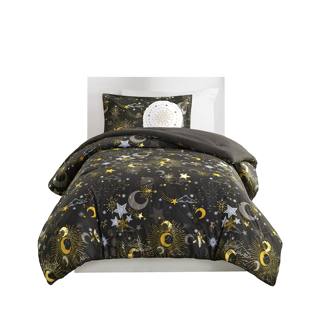 Celia Starry Sky Metallic Comforter Set with Throw Pillow