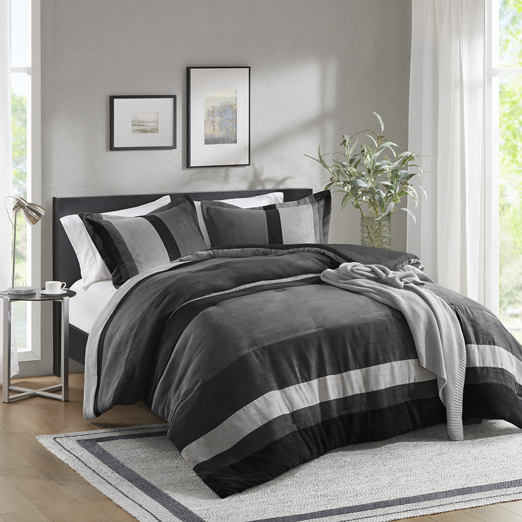 Highland Stripe Pieced Faux Suede Comforter Set