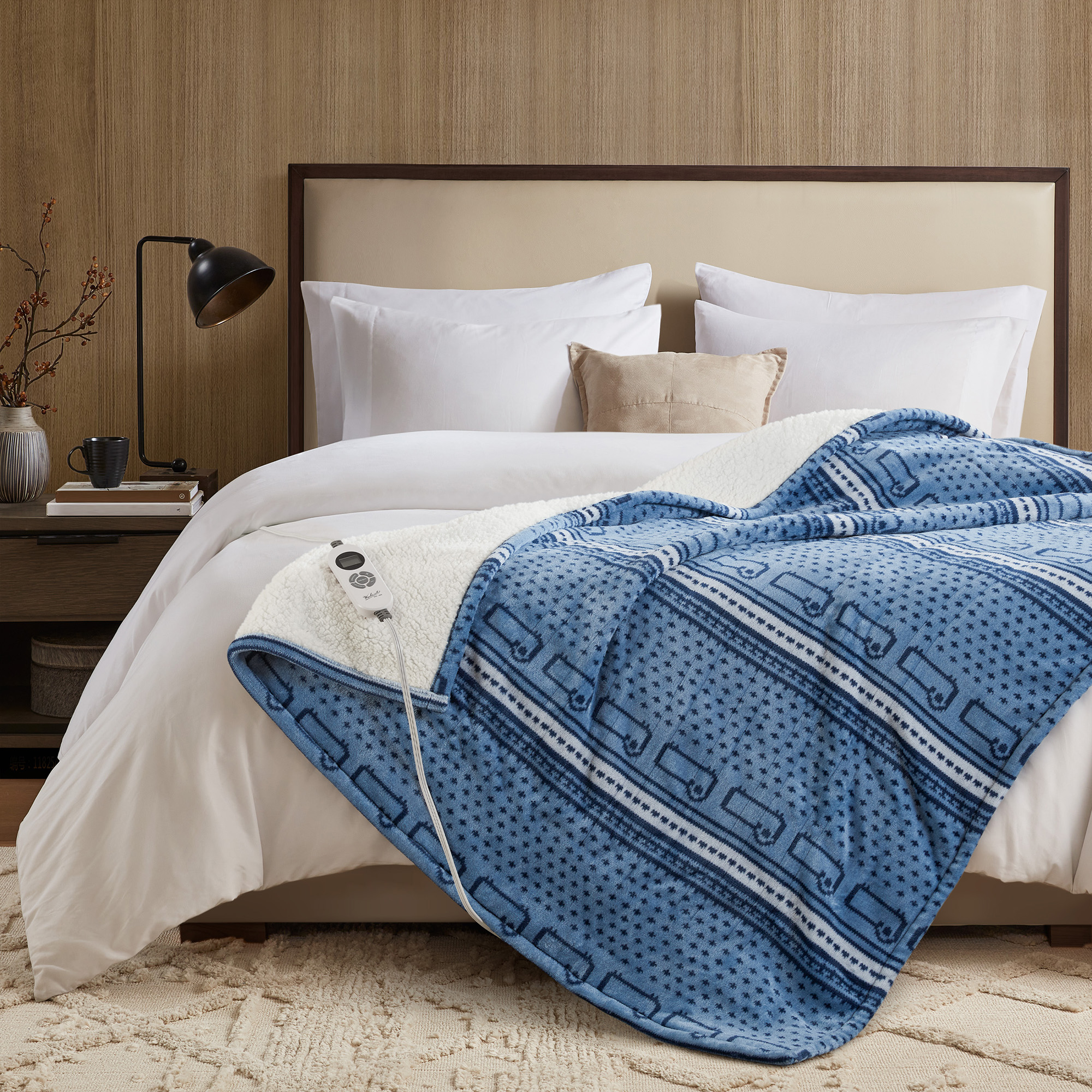 Print Plush to Sherpa Heated Throw