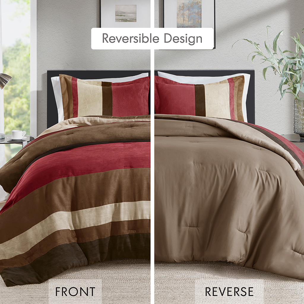 Highland Stripe Pieced Faux Suede Comforter Set