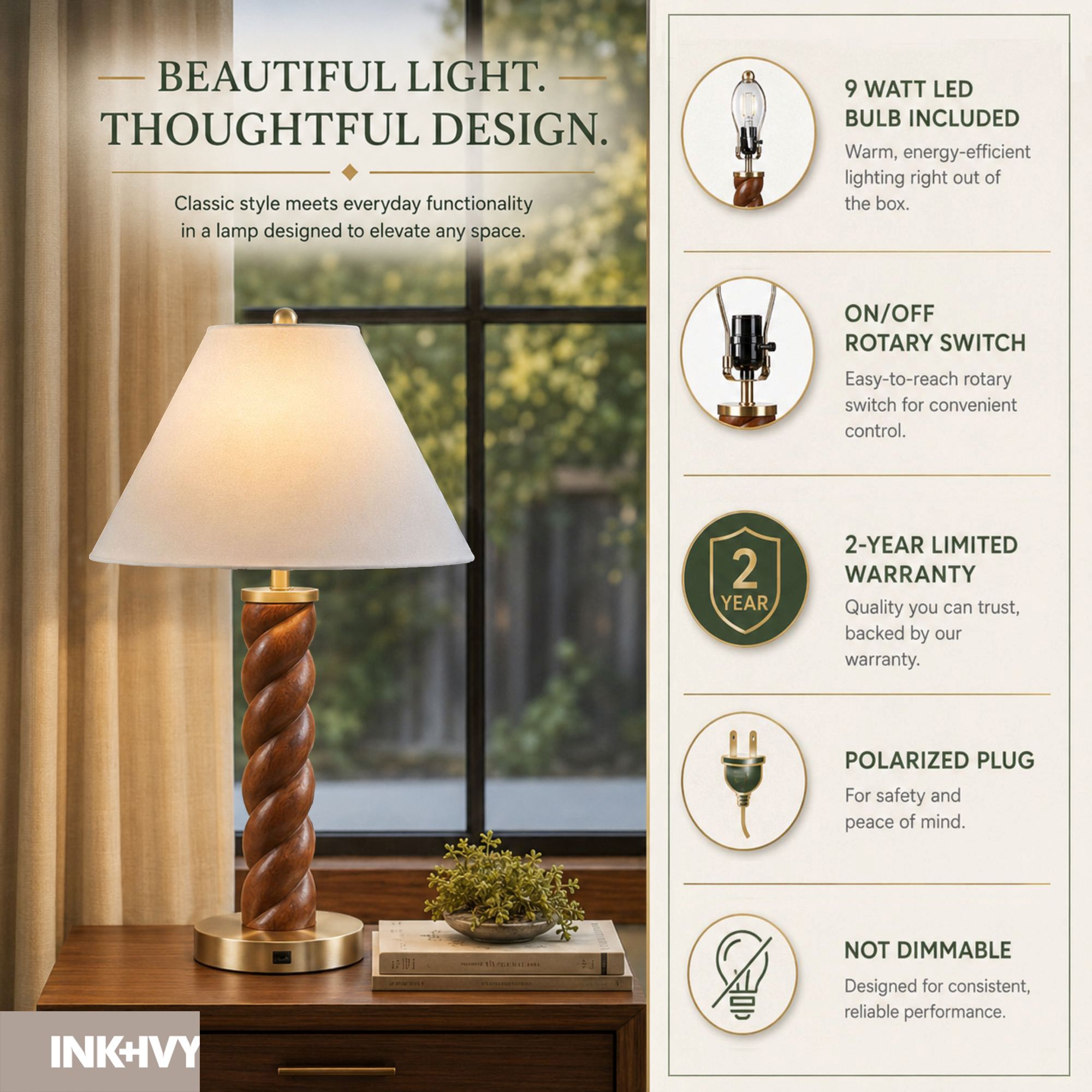 Helixia Twisted Faux Wood Table Lamp with USP C Port