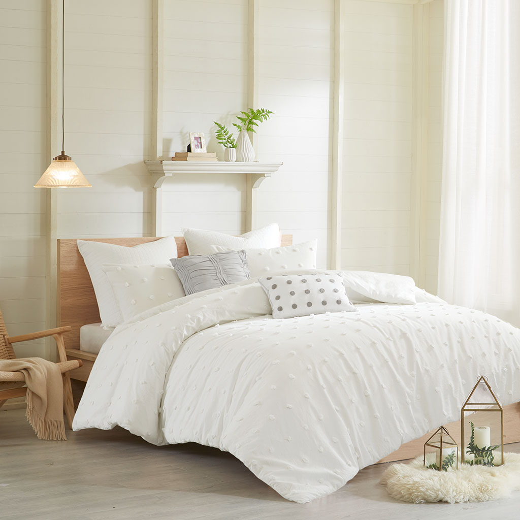 Brooklyn Cotton Jacquard Duvet Cover Set with Euro Shams and Throw Pillows